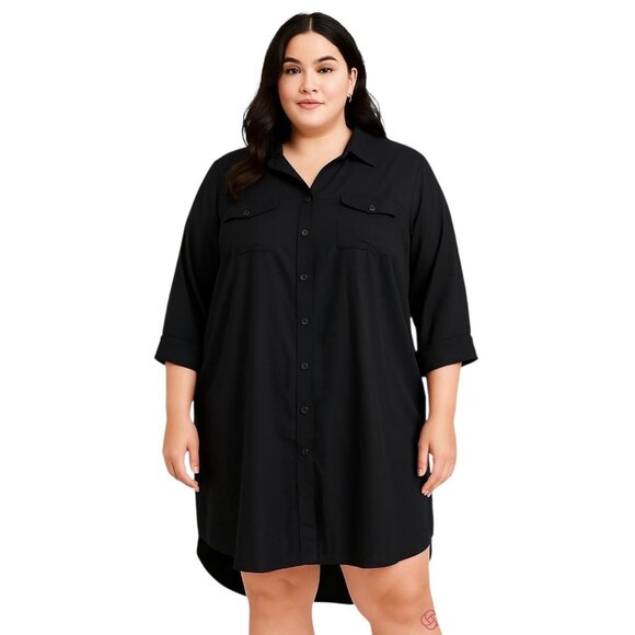 Boutique Plus Size Button Down Shirt Dress Black Size 3X Minimalist Beach Boho - Picture 1 of 11